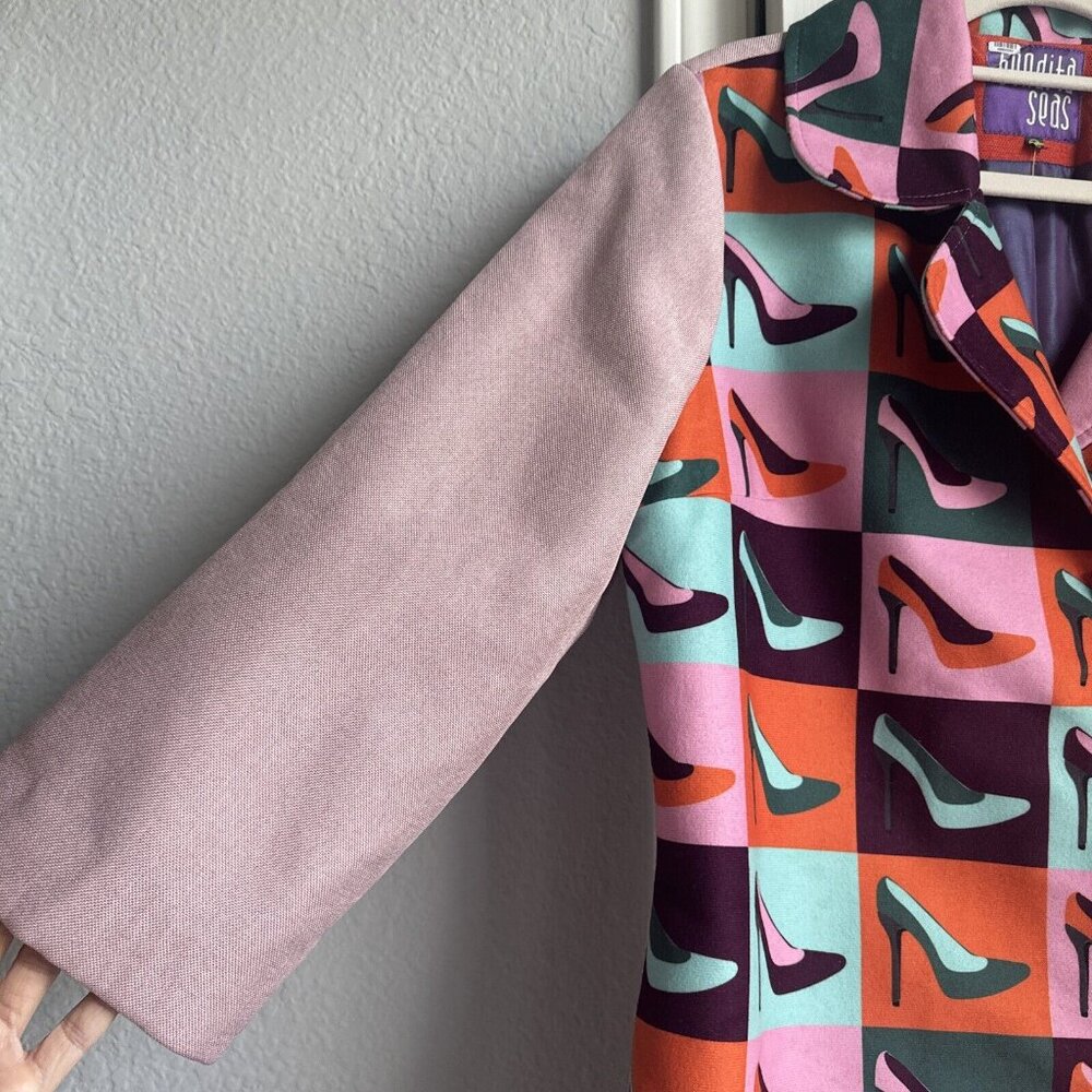 Emily in Paris style Bendita Seas Shoe Novelty Print 60s Style Designer Jacket - Picture 4 of 7